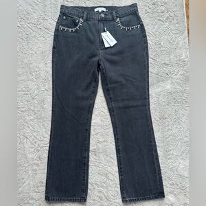 NWT Milly Hali Crystal Embellished Cropped Straight Jeans Size 27 Dark Wash